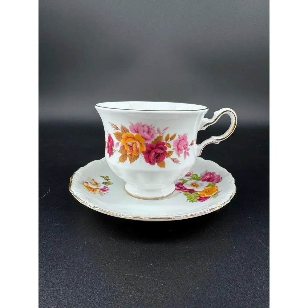3 Vintage English Bone China Teacup Saucer Sets Royal Vale Colclough Queen Anne